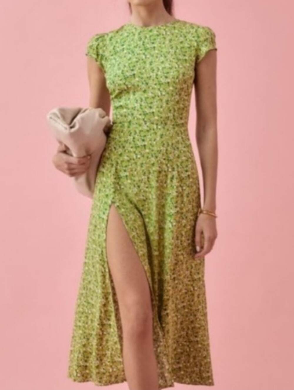 Reformation Green Floral Cap-Sleeve Maxi Dress